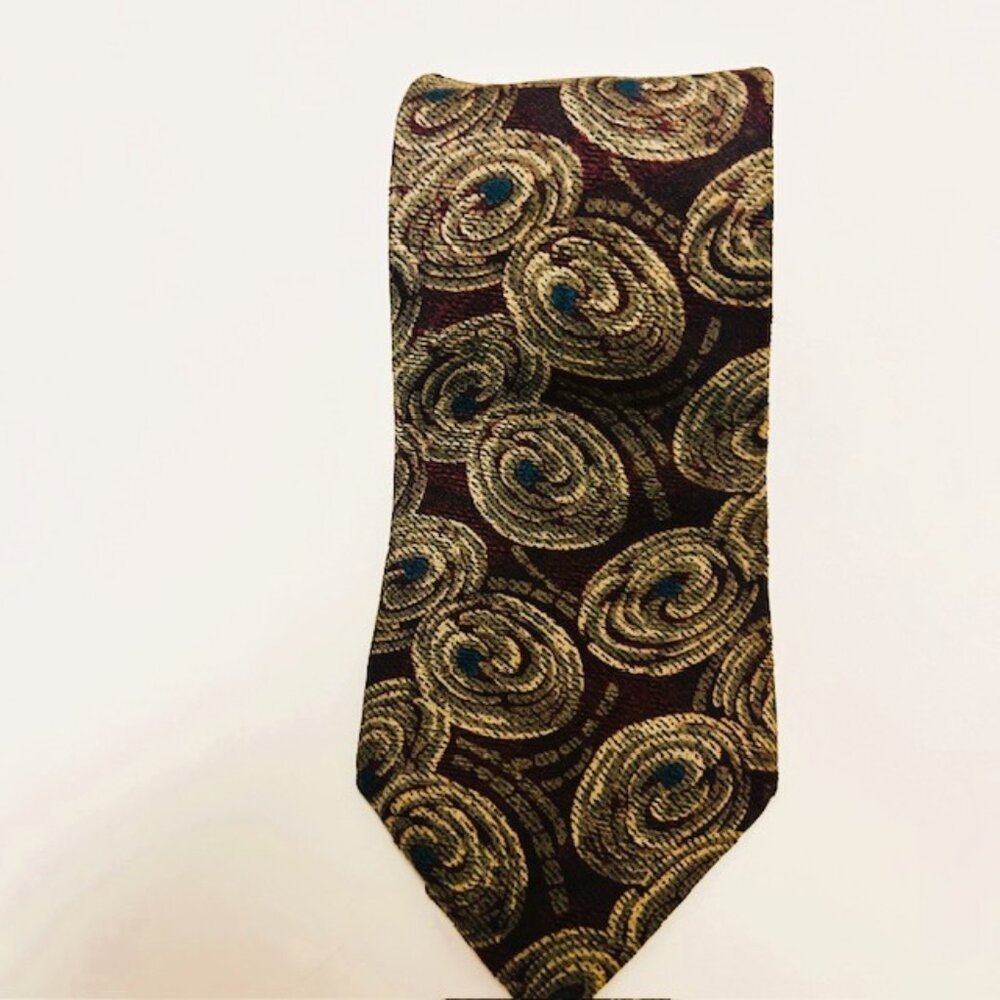 Vtg Don Loper Mens Tie Maroon with Swirls 100% Italian Silk ex USA 53 x 3.5 in
